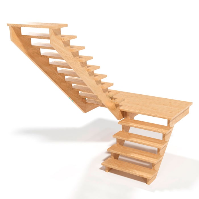 П‑образная деревянная лестница на косоурах с забежными и пригласительной ступенями