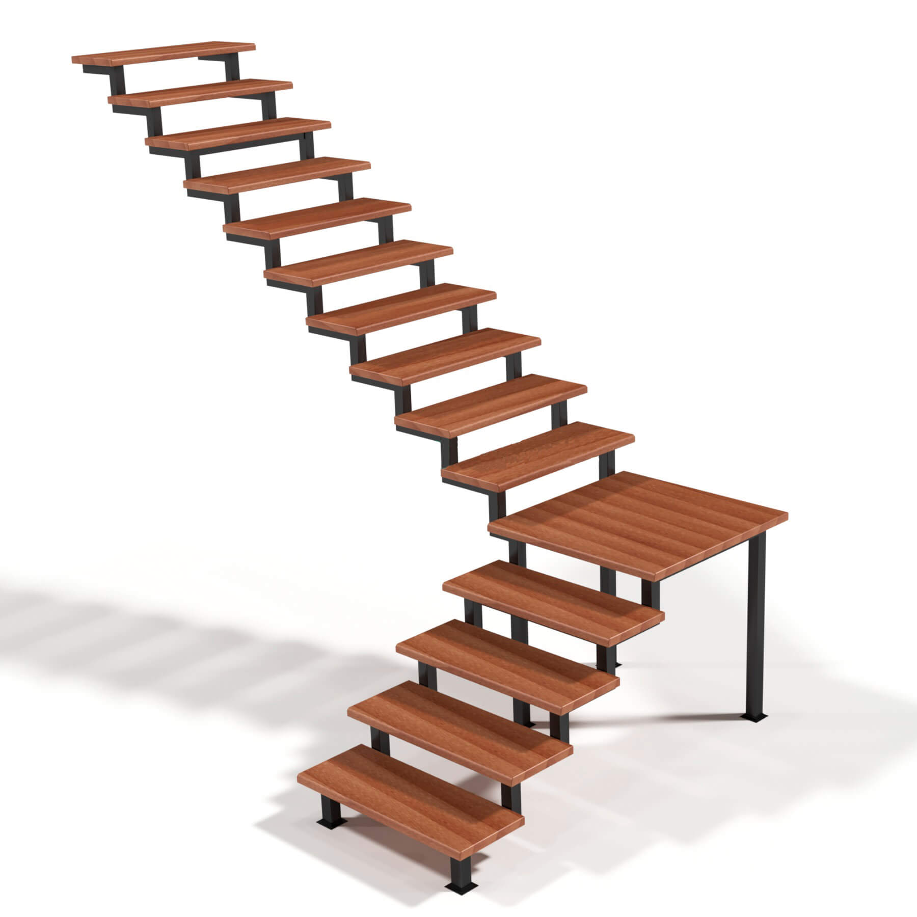 Г-образная деревянная лестница с металлом, ДЛС-016